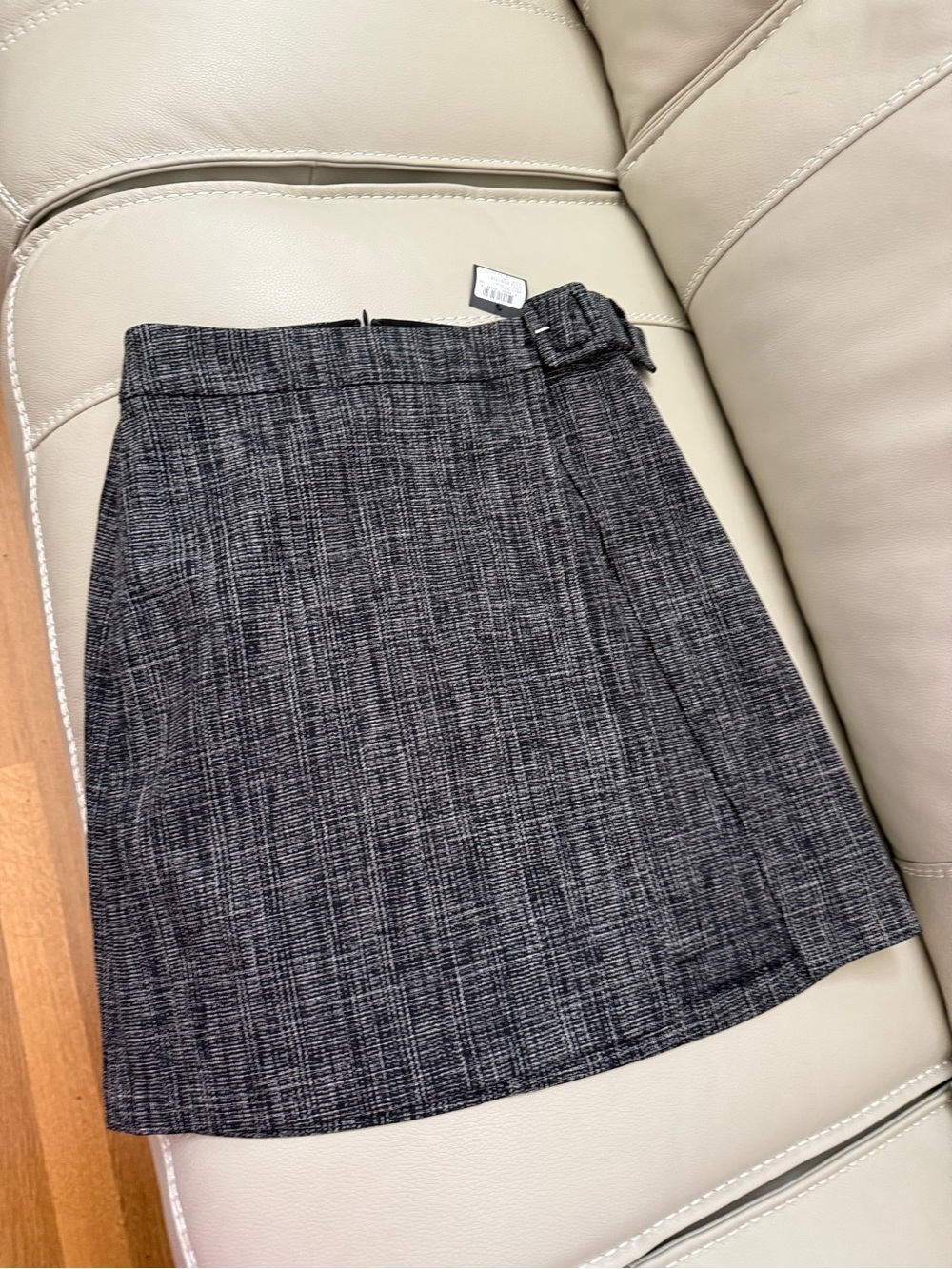 Club Monaco Black and White Tweed Mini Skirt with Buckle Detail